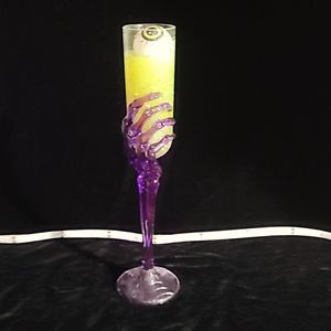 Faux Halloween Champagne Flute w Eyeball ‎ with Resin Drink / Glow in the DARK